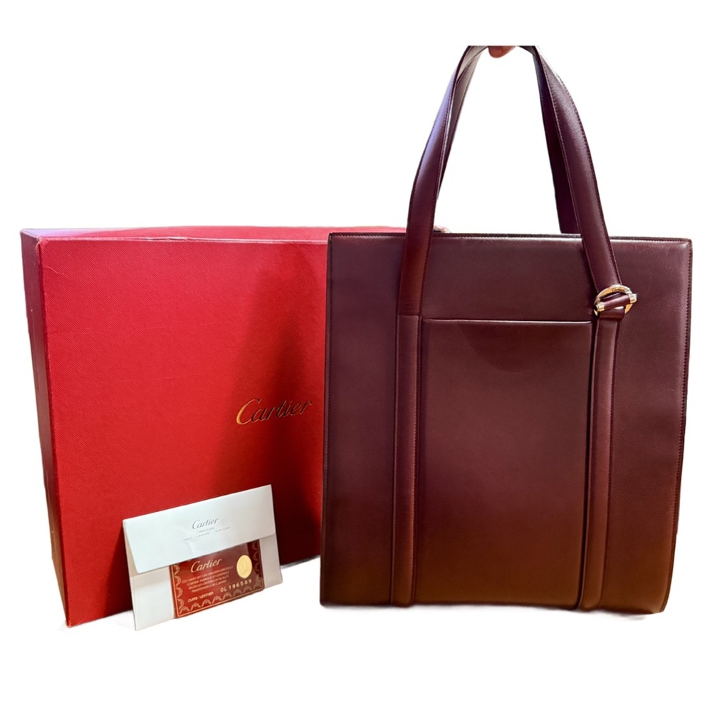 Cartier Cabochon Bordeaux Leather Tote w original box and card and COA